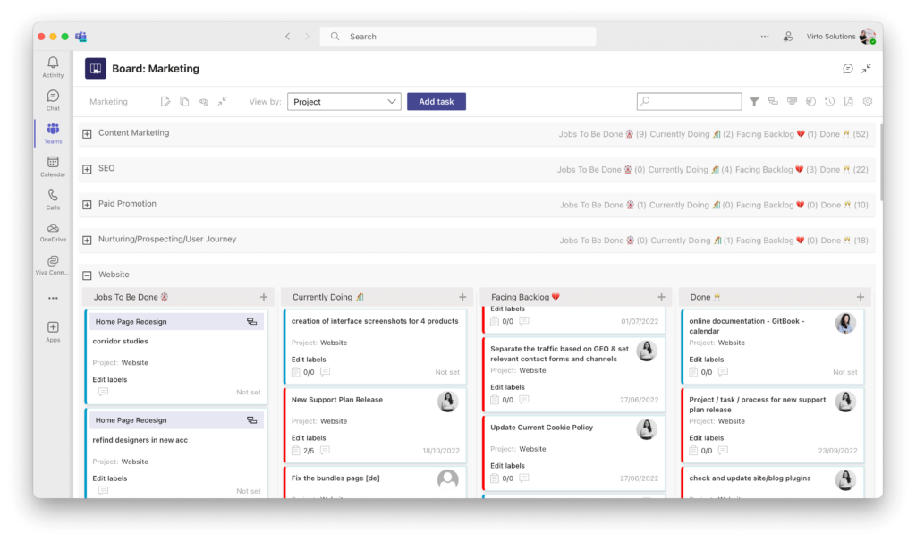 Task prioritization through swimlanes