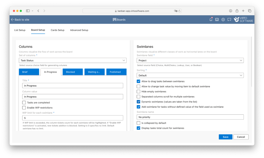 customizing swimlanes in Virto Kanban Board