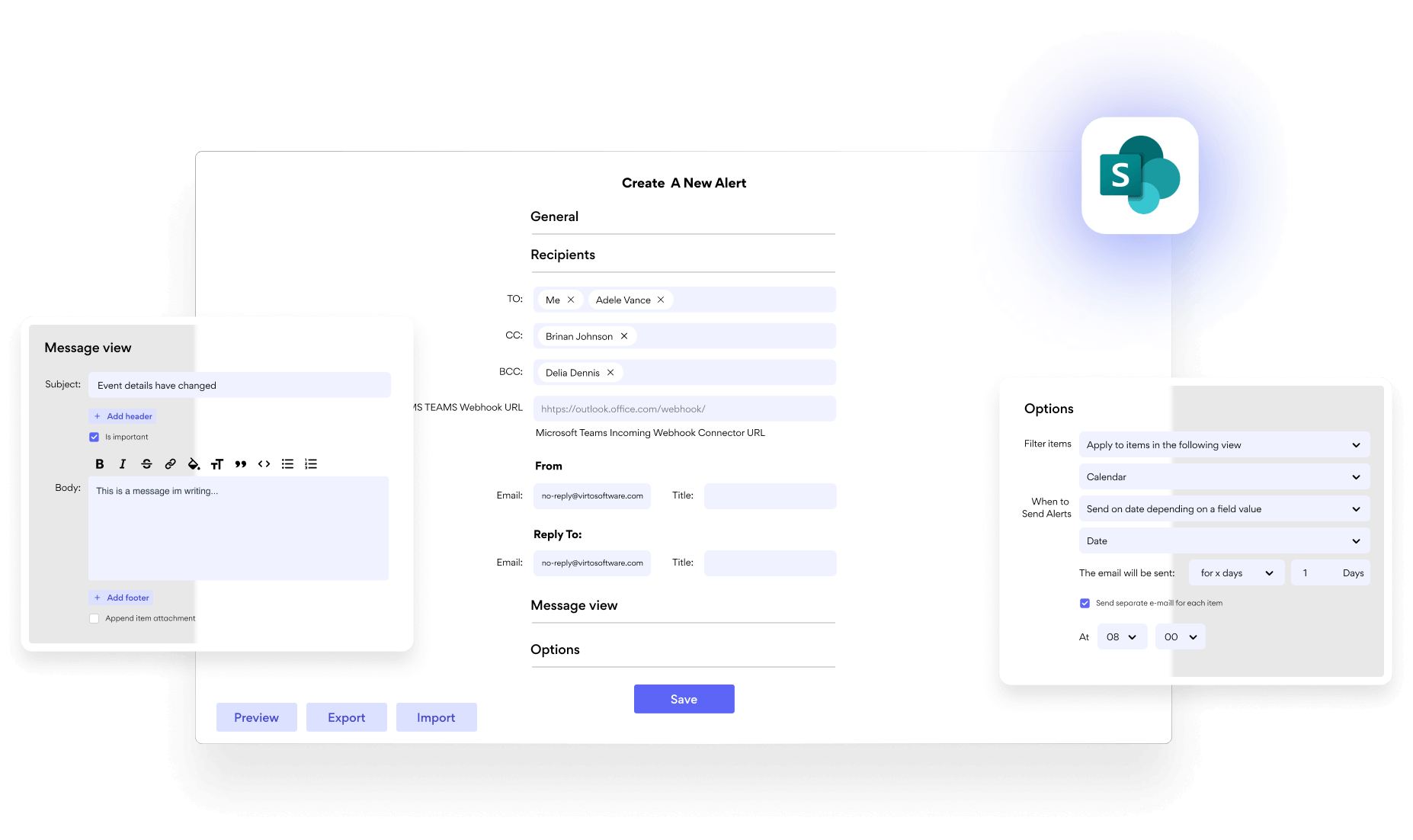alerts notifications for sharepoint online interface