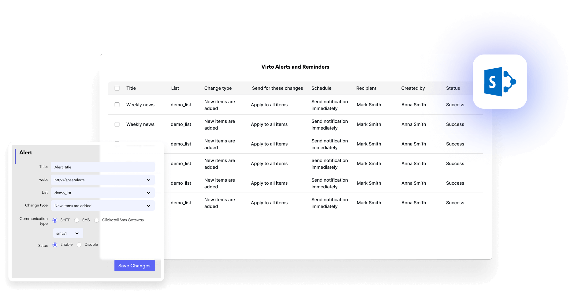 alerts reminders for sharepoint on premise interface