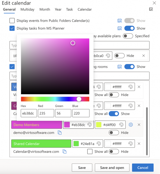 Set background and font colors for Group and iCal calendars