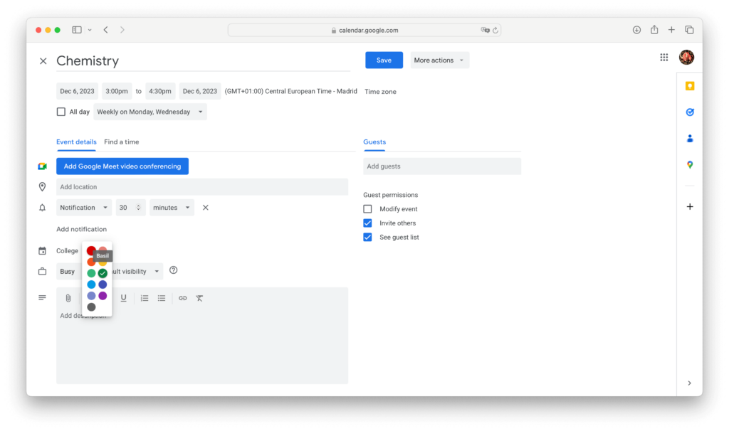 color coding events in google calendar