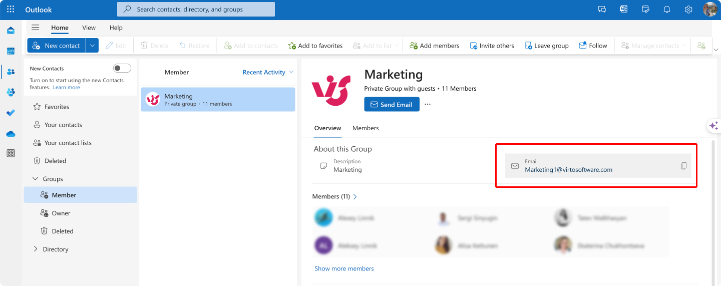 Locating an email for an already created group.