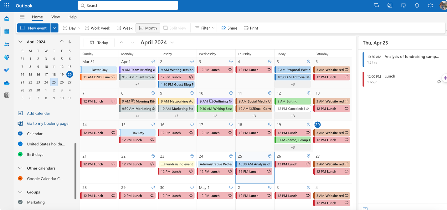 Categorization & color coding example schedule.