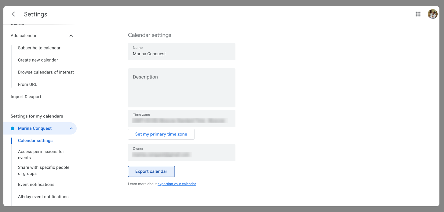 Exporting your Google calendar. 
