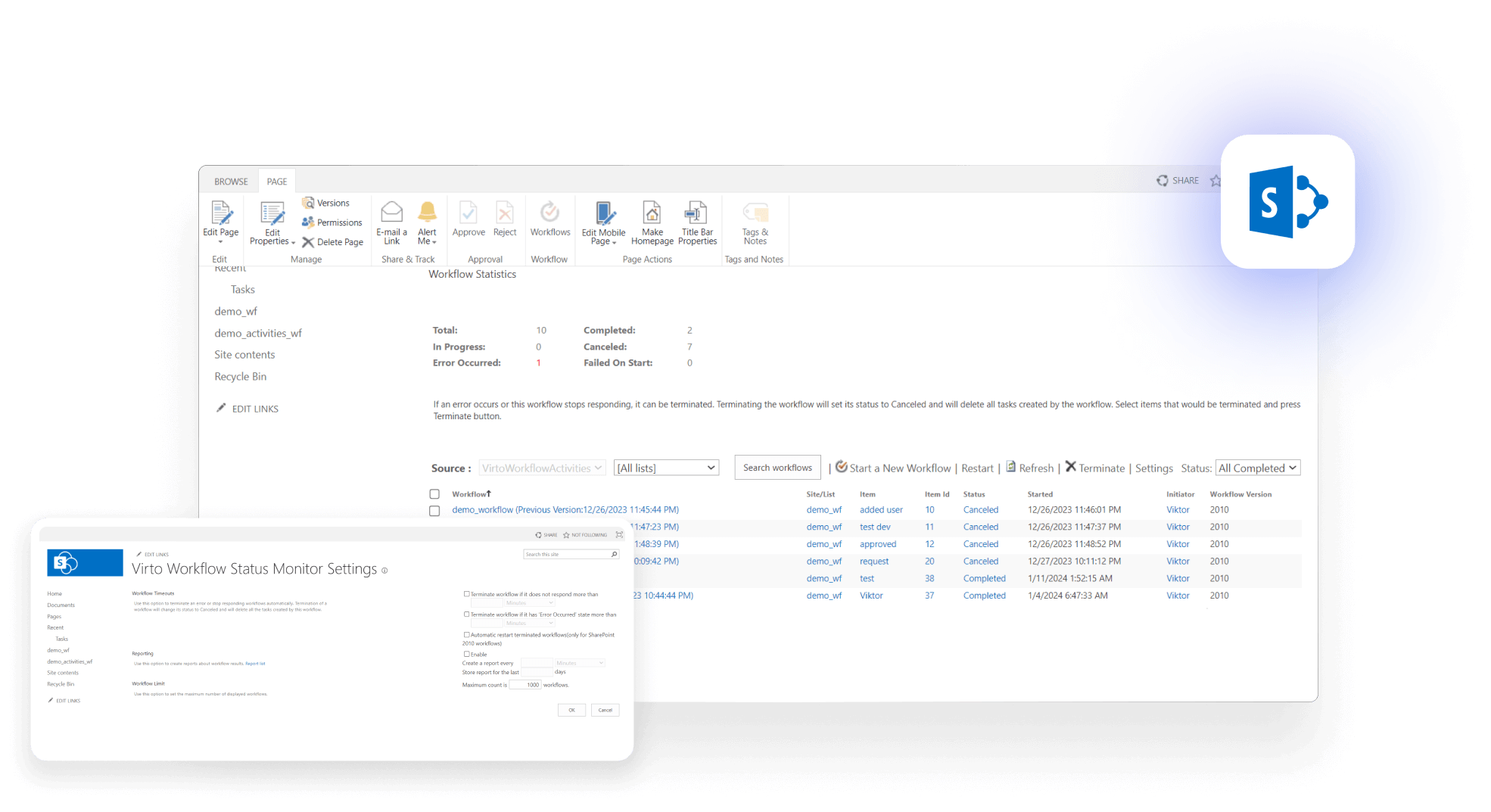 workflow monitor for sharepoint on premise interface